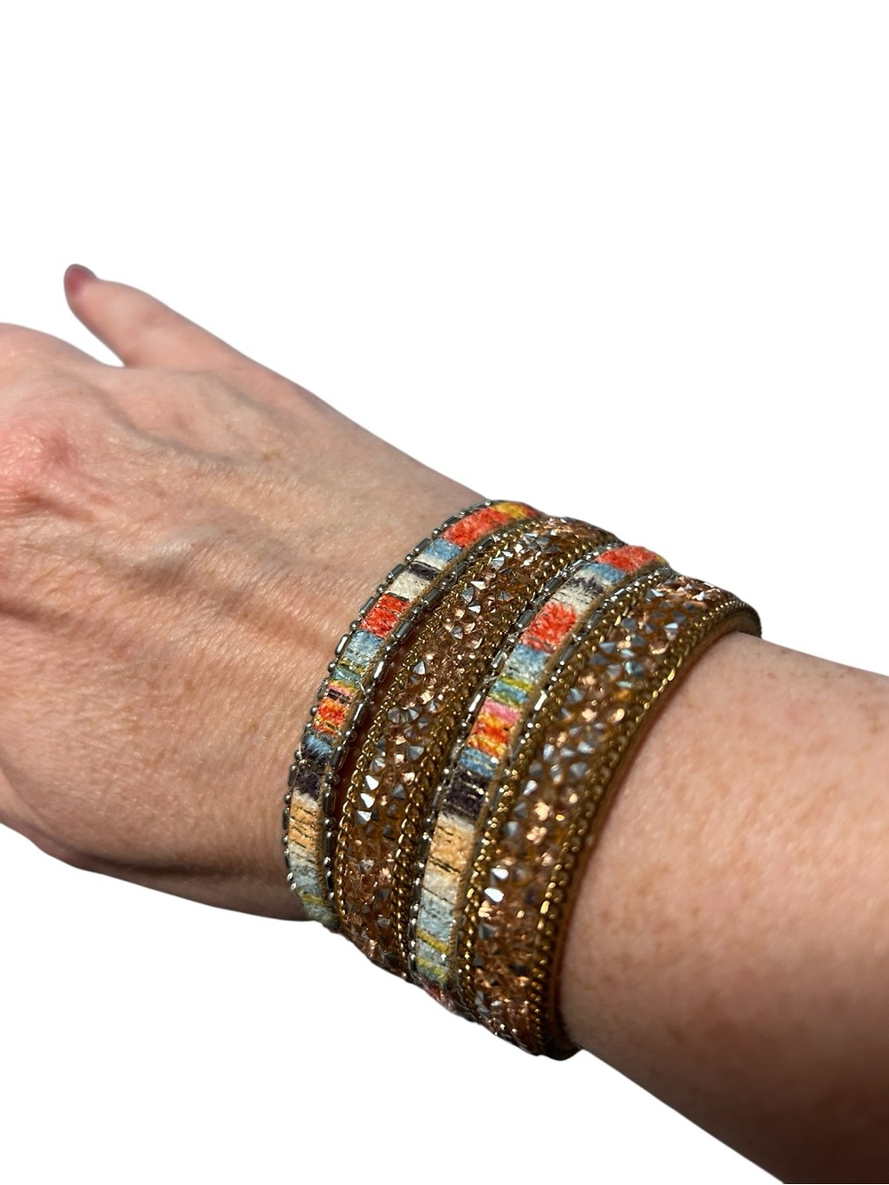 Multicolor Boho Beaded Strap Statement Bracelet Gold Hardware